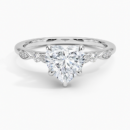 IGI Certified Lab Grown Diamond Engagement Ring Heart Brilliant Vintage Floral Side Stone Ring