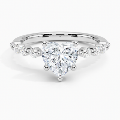 IGI Certified Lab Grown Diamond Engagement Ring Heart Brilliant Graduated Side Stone Ring