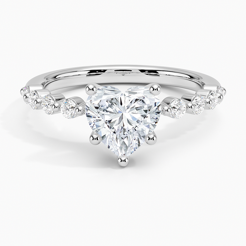IGI Certified Lab Grown Diamond Engagement Ring Heart Brilliant Graduated Side Stone Ring