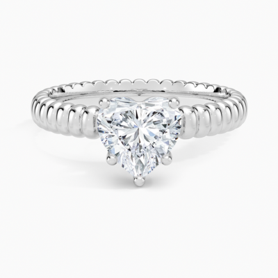 IGI Certified Lab Grown Diamond Engagement Ring Heart Brilliant Solitaire Ring With Scalloped Ribbed Band