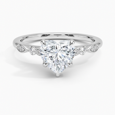 IGI Certified Lab Grown Diamond Engagement Ring Heart Brilliant Vintage Floral Side Stone Ring
