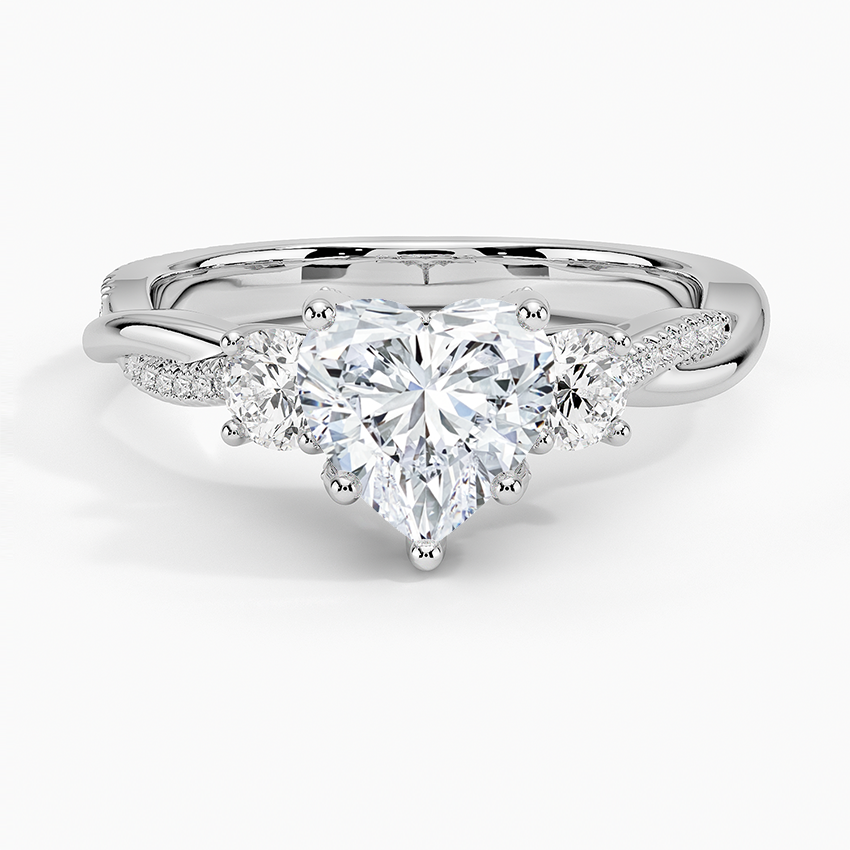 IGI Certified Lab Grown Diamond Engagement Ring Heart Brilliant Three Stone Hidden Halo Ring With Twisted Pavé Shank
