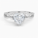 IGI Certified Lab Grown Diamond Engagement Ring Heart Brilliant With Marquise Accent Diamond and Double Pavé Twist Shank Ring