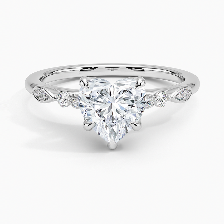 IGI Certified Lab Grown Diamond Engagement Ring Heart Brilliant Vintage Floral Side Stone Ring