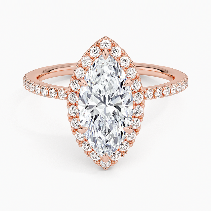IGI Certified Lab Grown Diamond Engagement Ring Marquise Brilliant Halo With Hidden Halo And Pavé Band Ring - Image 7