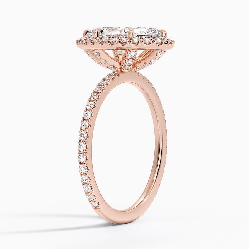 IGI Certified Lab Grown Diamond Engagement Ring Marquise Brilliant Halo With Hidden Halo And Pavé Band Ring - Image 8