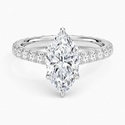 IGI Certified Lab Grown Diamond Engagement Ring Marquise Brilliant French Pavé Ring