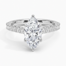 IGI Certified Lab Grown Diamond Engagement Ring Marquise Brilliant Hidden Halo Pavé Ring