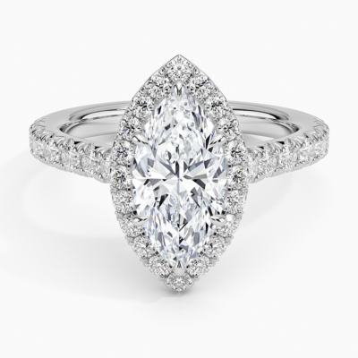 IGI Certified Lab Grown Diamond Engagement Ring Marquise Brilliant Double Halo Hidden Halo Pavé Ring
