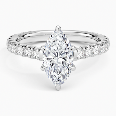 IGI Certified Lab Grown Diamond Engagement Ring Marquise Brilliant Cut Pavé Cathedral Ring