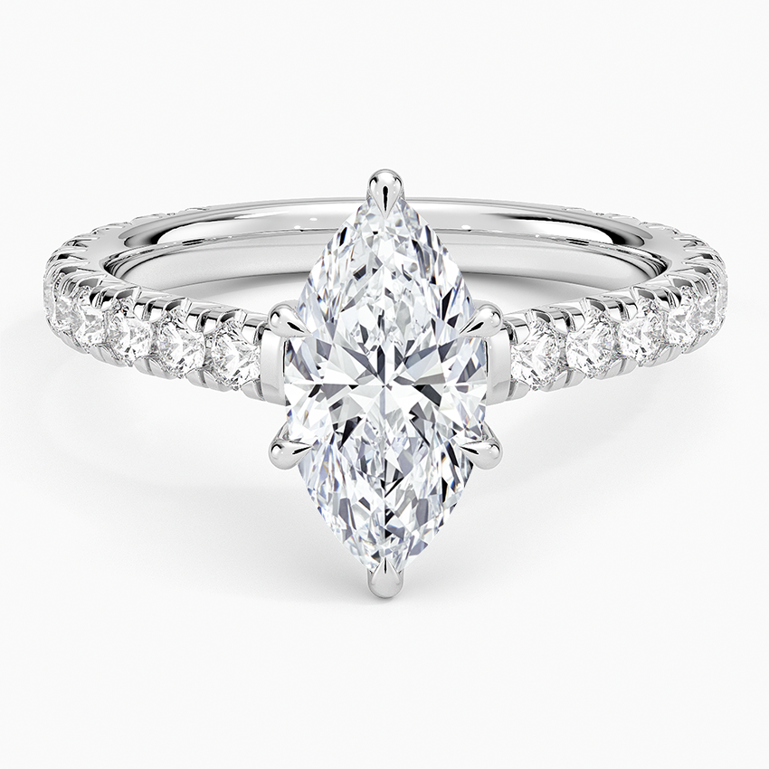 IGI Certified Lab Grown Diamond Engagement Ring Marquise Brilliant Cut Pavé Cathedral Ring