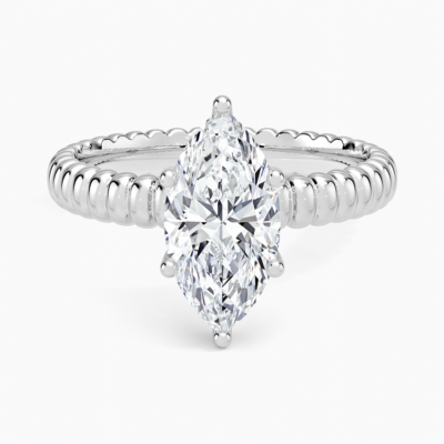 IGI Certified Lab Grown Diamond Engagement Ring Marquise Brilliant Solitaire Ring With Scalloped Ribbed Band