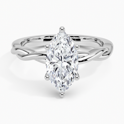 IGI Certified Lab Grown Diamond Engagement Ring Marquise Brilliant Hidden Halo Twisted Shank Solitaire Ring