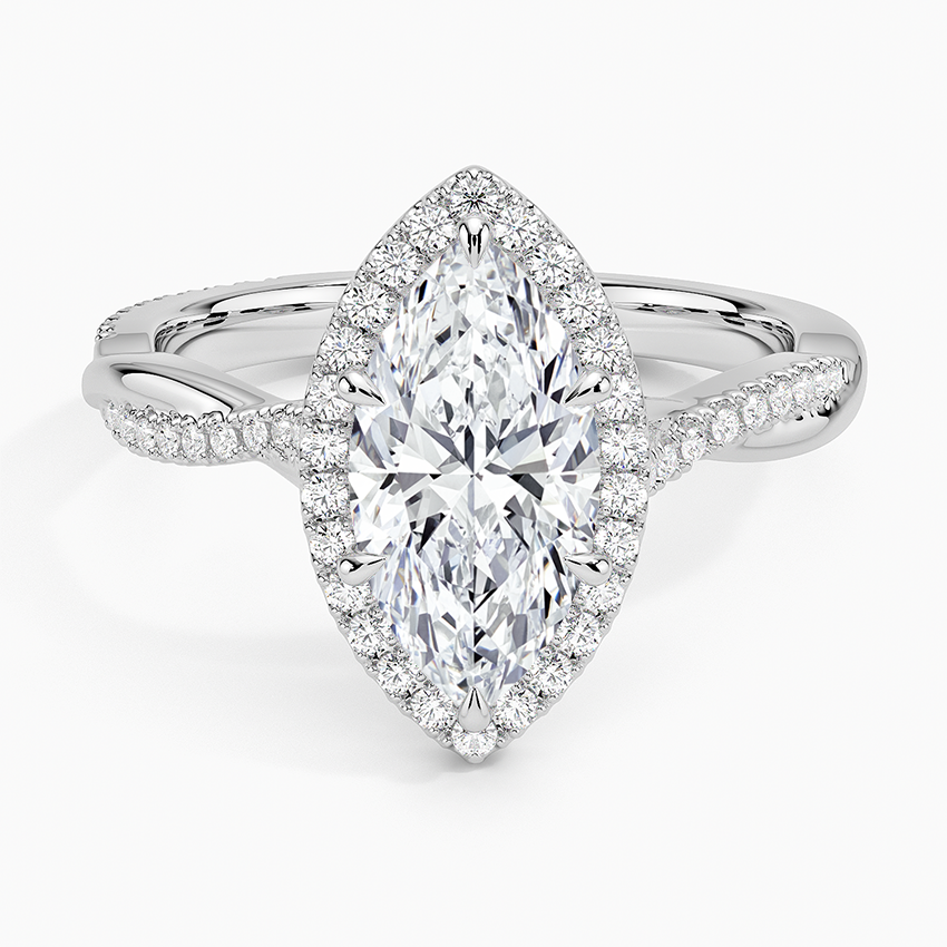 IGI Certified Lab Grown Diamond Engagement Ring Marquise Brilliant Halo Ring With Twisted Pavé Shank