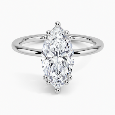 IGI Certified Lab Grown Diamond Engagement Ring Marquise Brilliant Hidden Halo Ring With Scalloped Multi-Prong Basket