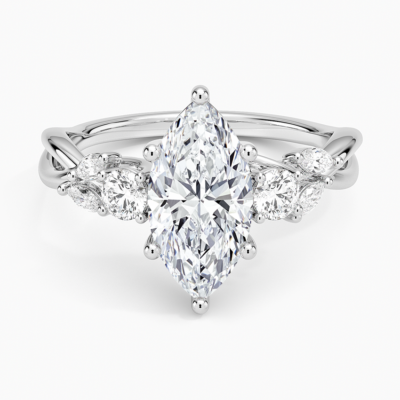 IGI Certified Lab Grown Diamond Engagement Ring Marquise Brilliant Three Stone Twist Shank Ring With Marquise Accent Diamond