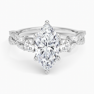 IGI Certified Lab Grown Diamond Engagement Ring Marquise Brilliant Three Stone Ring With Marquise Accent Diamond and Pavé Twist Shank