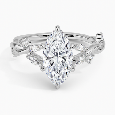 IGI Certified Lab Grown Diamond Engagement Ring Marquise Brilliant With Nature-Inspired Twist Band Ring