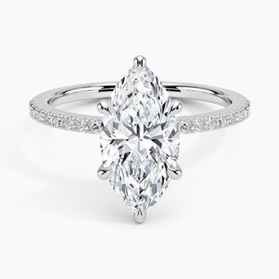 IGI Certified Lab Grown Diamond Engagement Ring Marquise Brilliant Ring With Hidden Marquise and Pavé Band