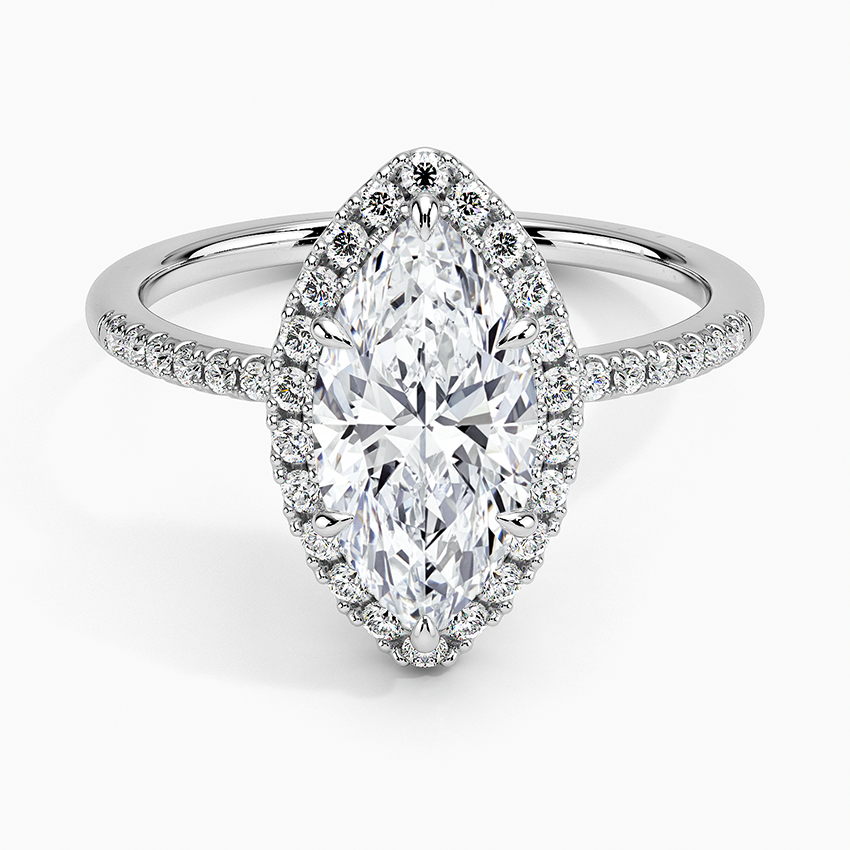 IGI Certified Lab Grown Diamond Engagement Ring Marquise Brilliant Pavé Halo Ring