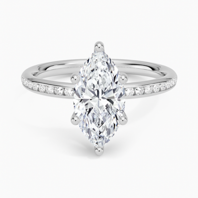 IGI Certified Lab Grown Diamond Engagement Ring Marquise Brilliant Cut With Pavé Shank Ring