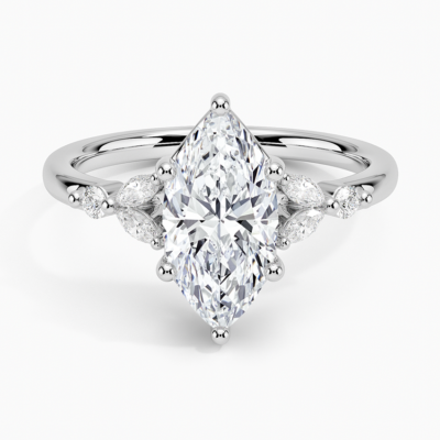 IGI Certified Lab Grown Diamond Engagement Ring Marquise Brilliant With Marquise Accent Diamond Ring