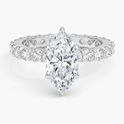 IGI Certified Lab Grown Diamond Engagement Ring Marquise Brilliant Full Eternity Pavé Ring
