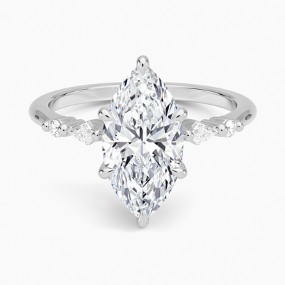 IGI Certified Lab Grown Diamond Engagement Ring Marquise Brilliant With Kite Accent Diamond Ring