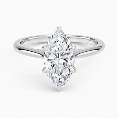 IGI Certified Lab Grown Diamond Engagement Ring Marquise Brilliant Hidden Halo Cathedral Ring