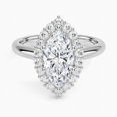 IGI Certified Lab Grown Diamond Engagement Ring Marquise Brilliant Halo Ring