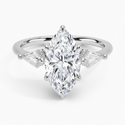 IGI Certified Lab Grown Diamond Engagement Ring Marquise Brilliant Diamond Hidden Halo With Kite Side Stone Ring