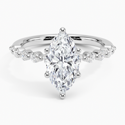 IGI Certified Lab Grown Diamond Engagement Ring Marquise Brilliant Graduated Side Stone Ring