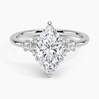 IGI Certified Lab Grown Diamond Engagement Ring Marquise Brilliant Diamond Ring With Marquise And Round Side Stones