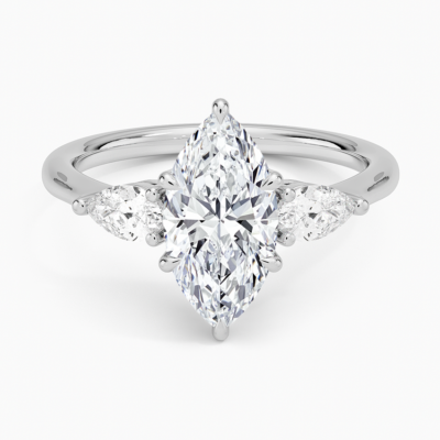 IGI Certified Lab Grown Diamond Engagement Ring Marquise Brilliant Three Stone Ring With Pear Side Diamonds