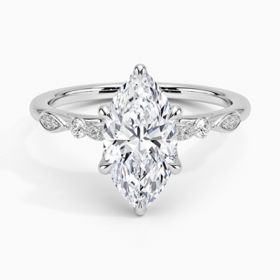 IGI Certified Lab Grown Diamond Engagement Ring Marquise Brilliant Vintage Floral Side Stone Ring