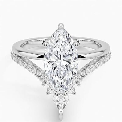 IGI Certified Lab Grown Diamond Engagement Ring Marquise Brilliant Diamond Ring with V-Shaped Pavé