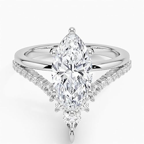IGI Certified Lab Grown Diamond Engagement Ring Marquise Brilliant Diamond Ring with V-Shaped Pavé