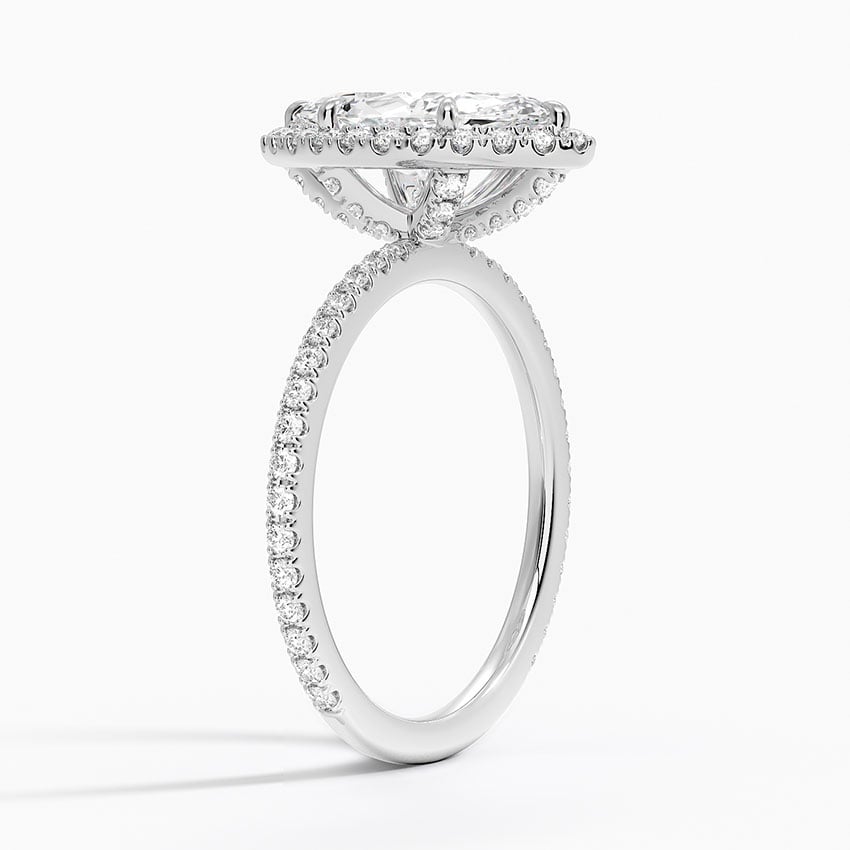 IGI Certified Lab Grown Diamond Engagement Ring Marquise Brilliant Halo With Hidden Halo And Pavé Band Ring - Image 2