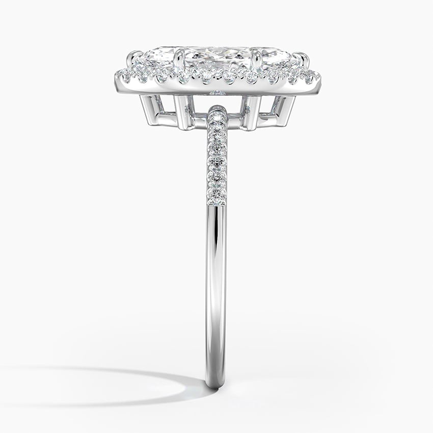 IGI Certified Lab Grown Diamond Engagement Ring Marquise Brilliant Pavé Halo Ring - Image 3