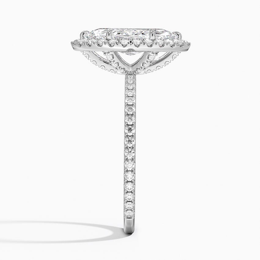 IGI Certified Lab Grown Diamond Engagement Ring Marquise Brilliant Halo With Hidden Halo And Pavé Band Ring - Image 3