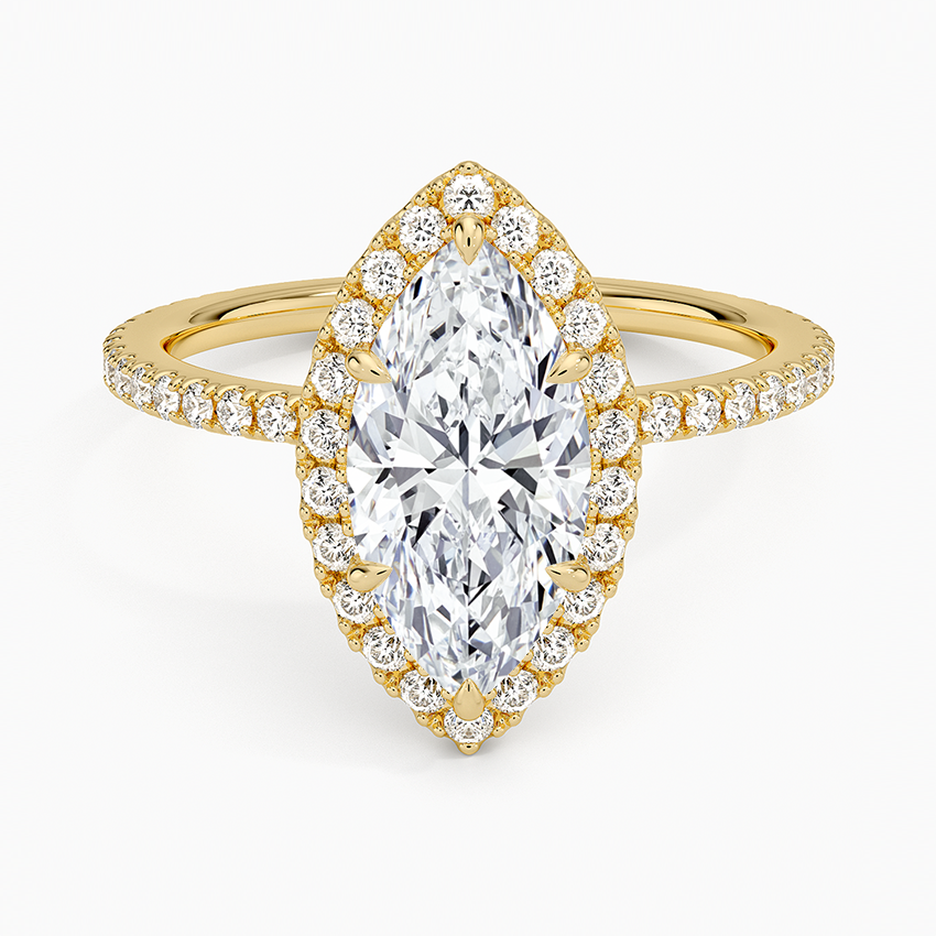 IGI Certified Lab Grown Diamond Engagement Ring Marquise Brilliant Halo With Hidden Halo And Pavé Band Ring - Image 4