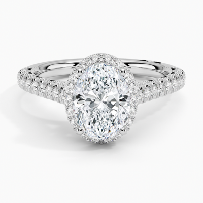 IGI Certified Lab Grown Diamond Engagement Ring Oval Brilliant Vintage Halo Ring With Cathedral Pavé Band