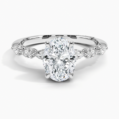 IGI Certified Lab Grown Diamond Engagement Ring Oval Brilliant Hidden Halo Vintage Ring With Pear Side Stones