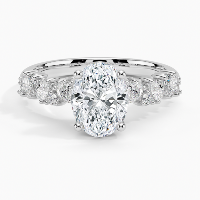IGI Certified Lab Grown Diamond Engagement Ring Oval Brilliant Floral Side Stone Ring
