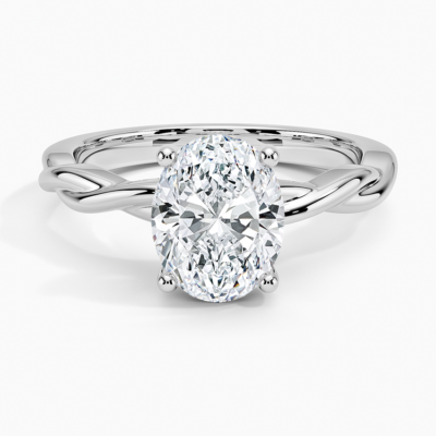 IGI Certified Lab Grown Diamond Engagement Ring Oval Brilliant Hidden Halo Twisted Shank Solitaire Ring