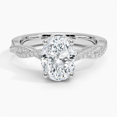 IGI Certified Lab Grown Diamond Engagement Ring Oval Brilliant Hidden Halo Ring With Double Pavé Twisted Shank