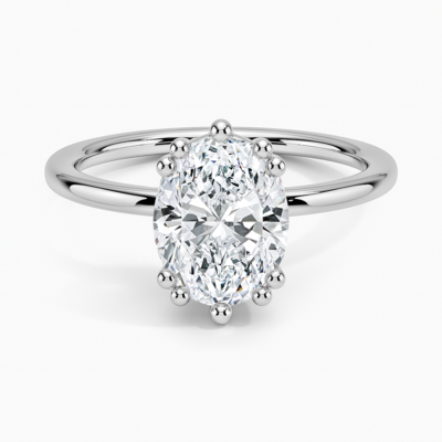 IGI Certified Lab Grown Diamond Engagement Ring Oval Brilliant Hidden Halo Ring With Scalloped Multi-Prong Basket