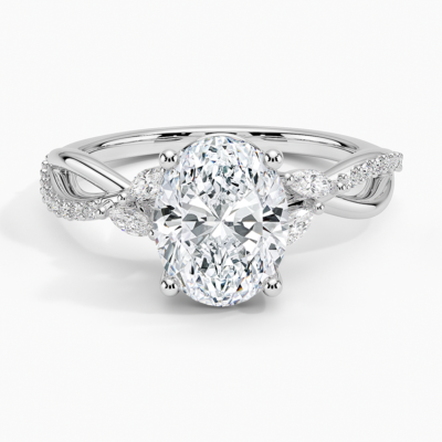 IGI Certified Lab Grown Diamond Engagement Ring Oval Brilliant With Marquise Accent Diamond and Pavé Twist Shank Ring