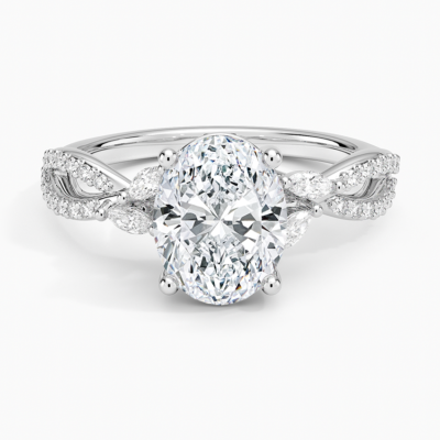 IGI Certified Lab Grown Diamond Engagement Ring Oval Brilliant With Marquise Accent Diamond and Double Pavé Twist Shank Ring