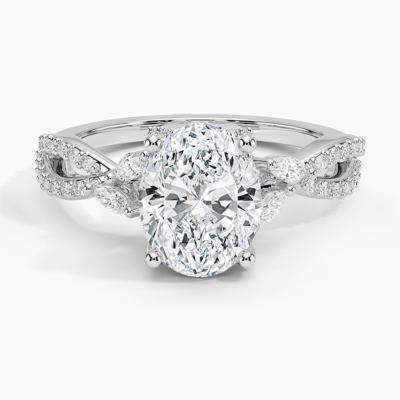IGI Certified Lab Grown Diamond Engagement Ring Oval Brilliant With Marquise Accent Diamond and Pavé Twist Shank Ring